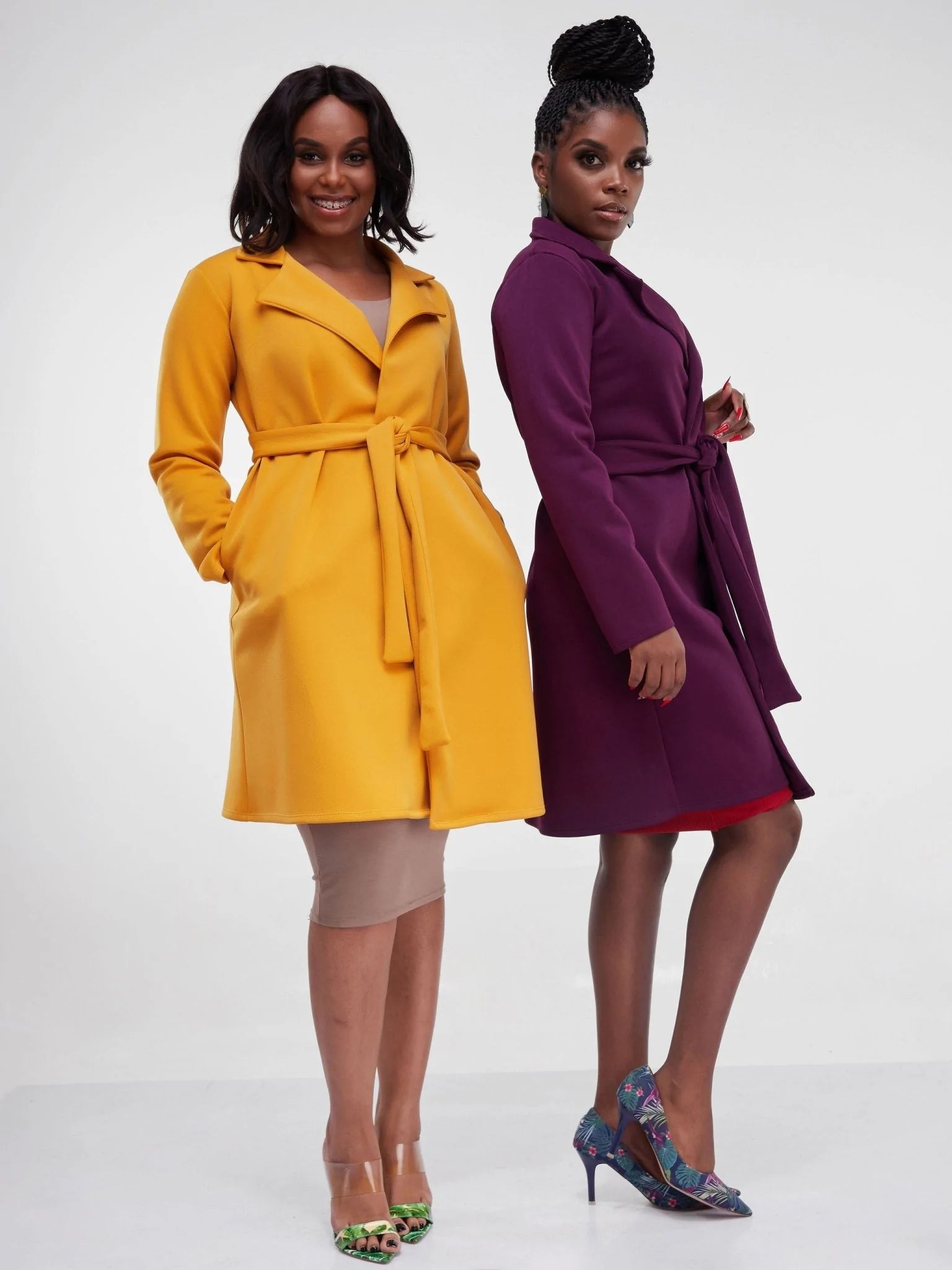 Vivo Hema Long Sleeve Trench Collar A-line Coat - Mustard - Shop Zetu Kenya