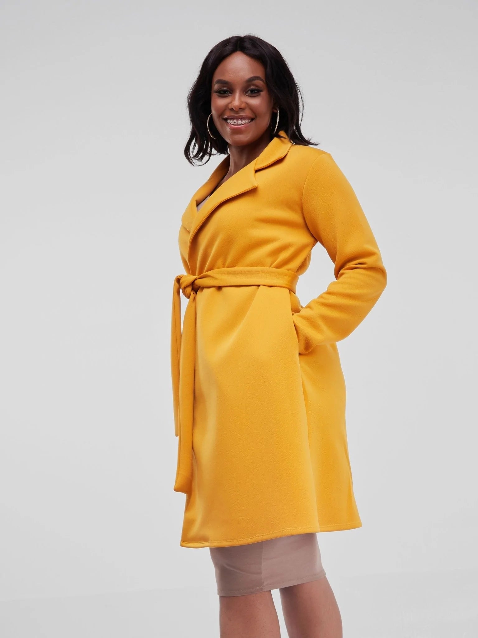 Vivo Hema Long Sleeve Trench Collar A-line Coat - Mustard - Shop Zetu Kenya