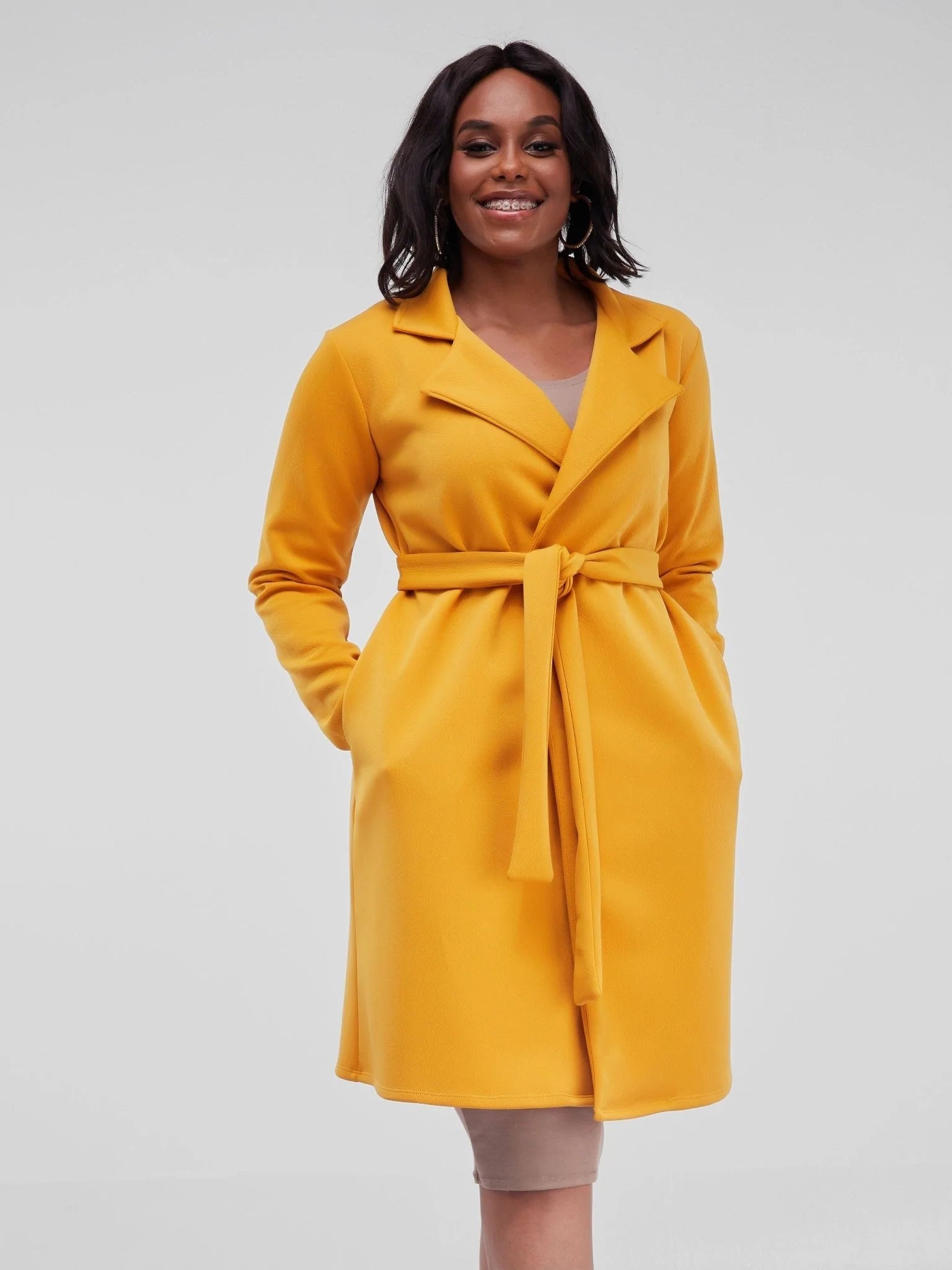 Vivo Hema Long Sleeve Trench Collar A-line Coat - Mustard - Shop Zetu Kenya