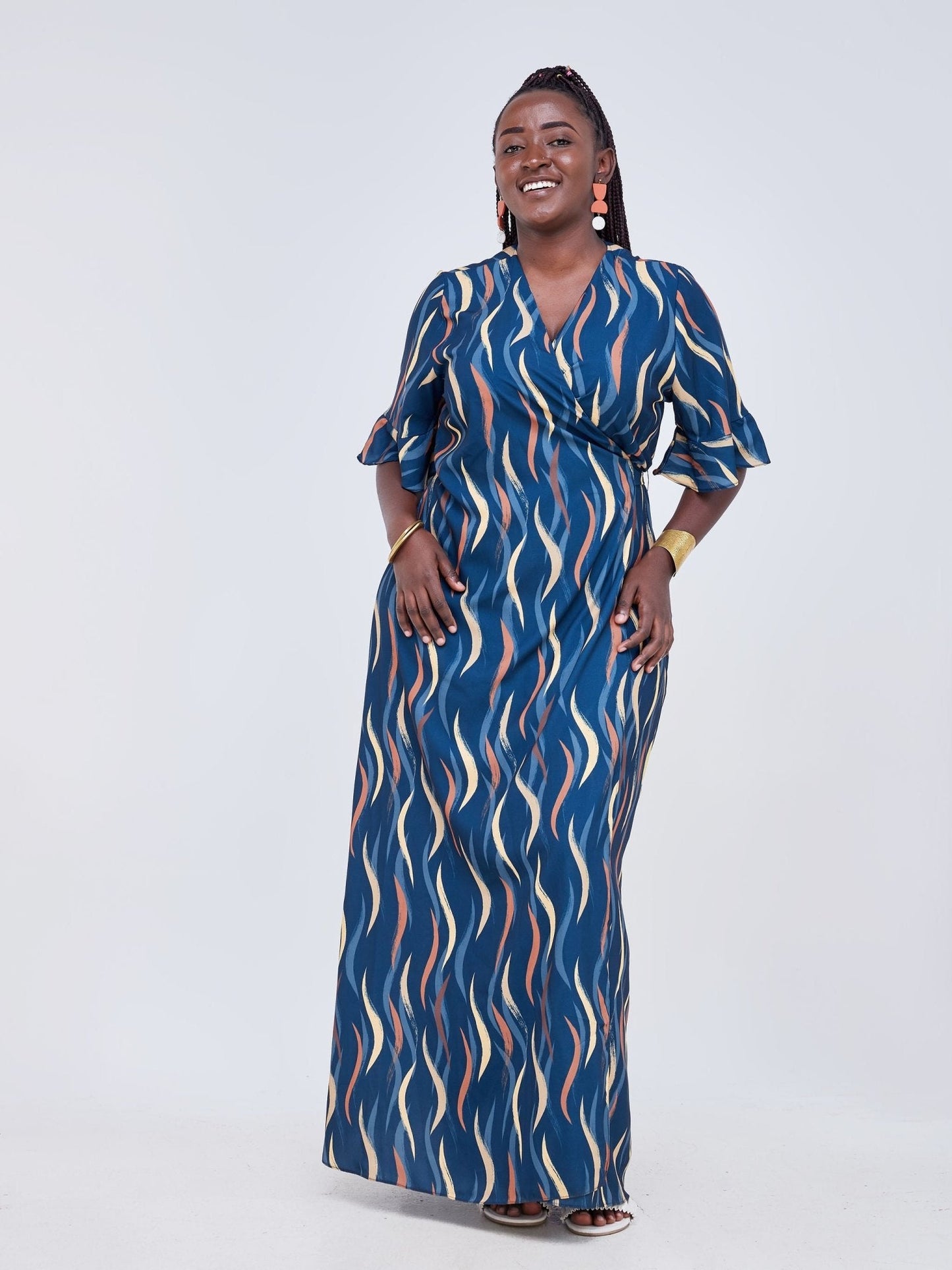 Vivo Luna Wrap Maxi Dress - Teal / Brown Abstract - Shop Zetu Kenya