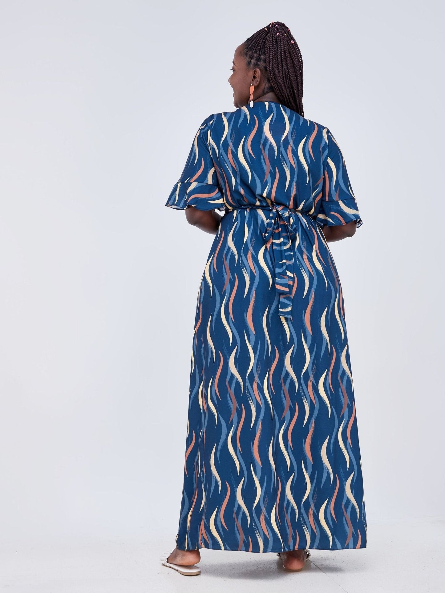 Vivo Luna Wrap Maxi Dress - Teal / Brown Abstract - Shop Zetu Kenya