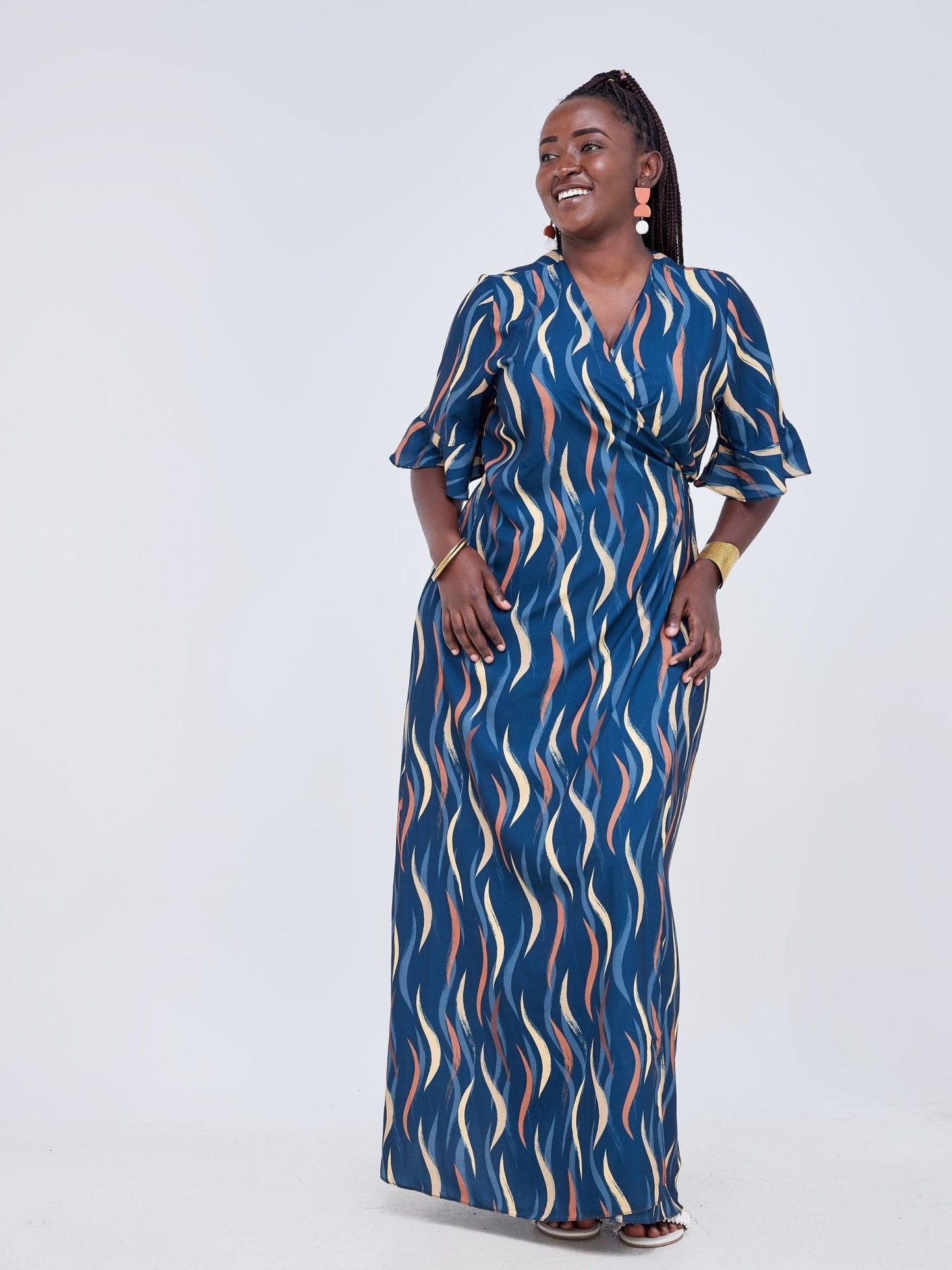 Vivo Luna Wrap Maxi Dress - Teal / Brown Abstract - Shop Zetu Kenya