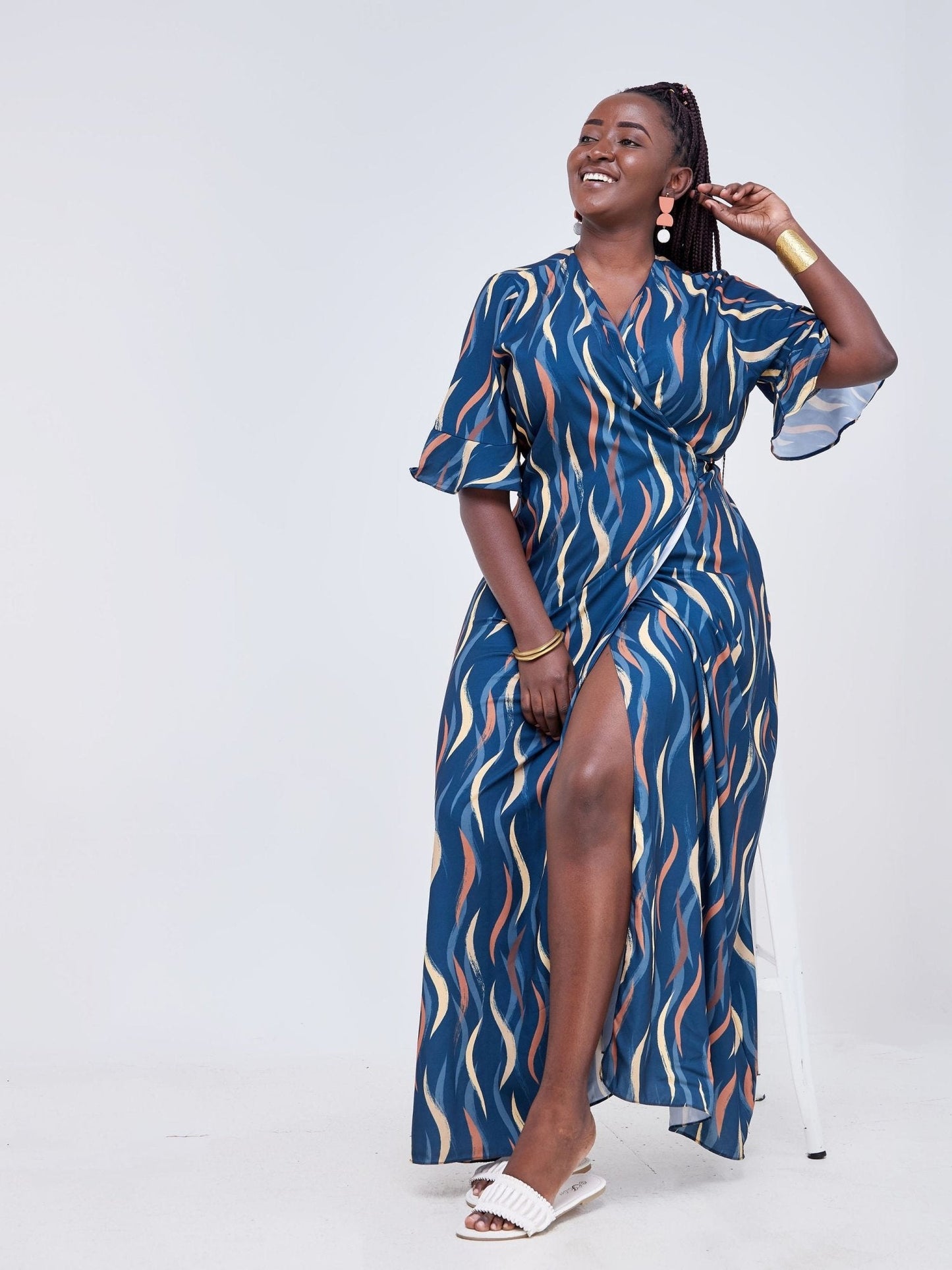 Vivo Luna Wrap Maxi Dress - Teal / Brown Abstract - Shop Zetu Kenya