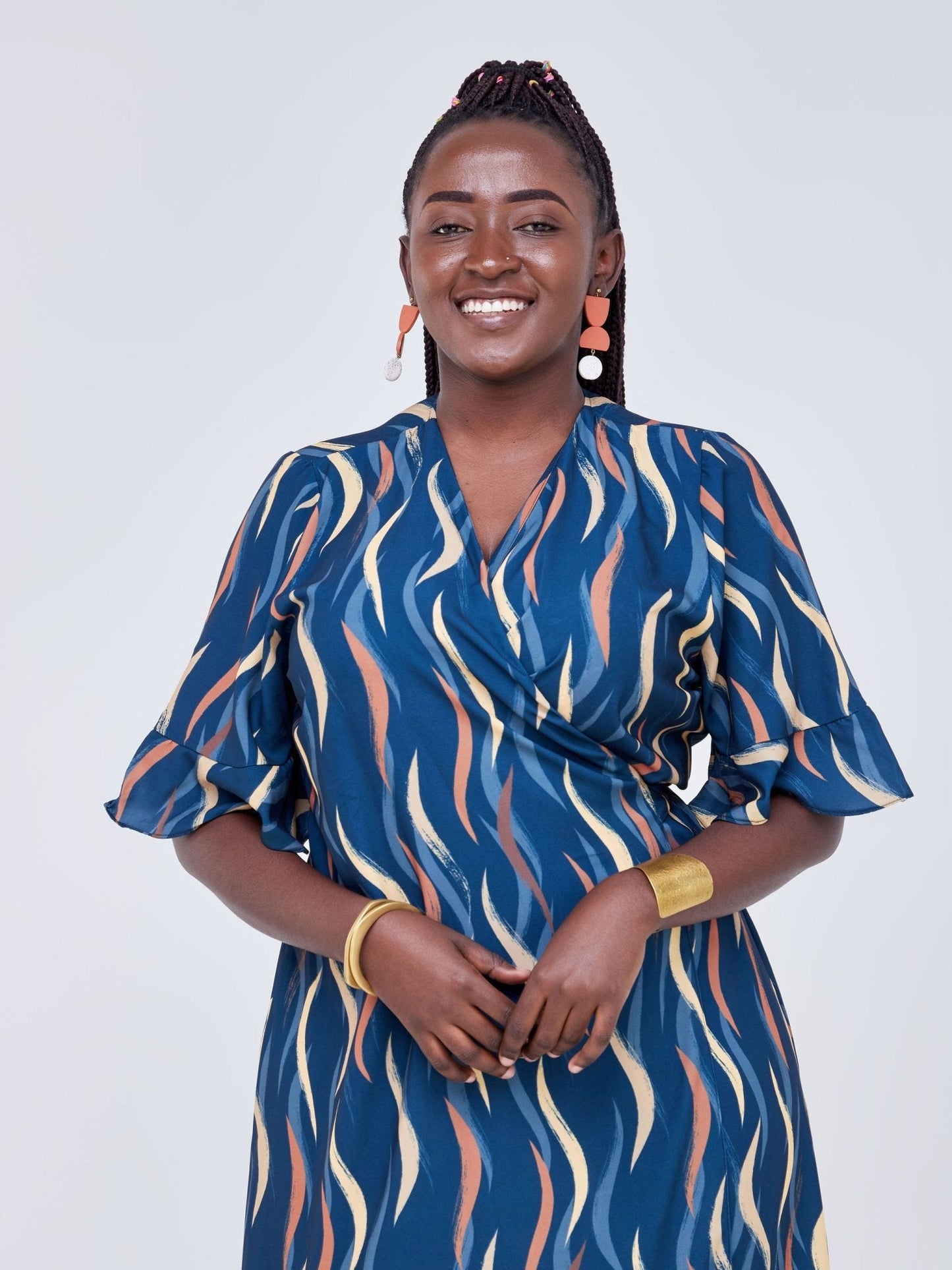 Vivo Luna Wrap Maxi Dress - Teal / Brown Abstract - Shop Zetu Kenya