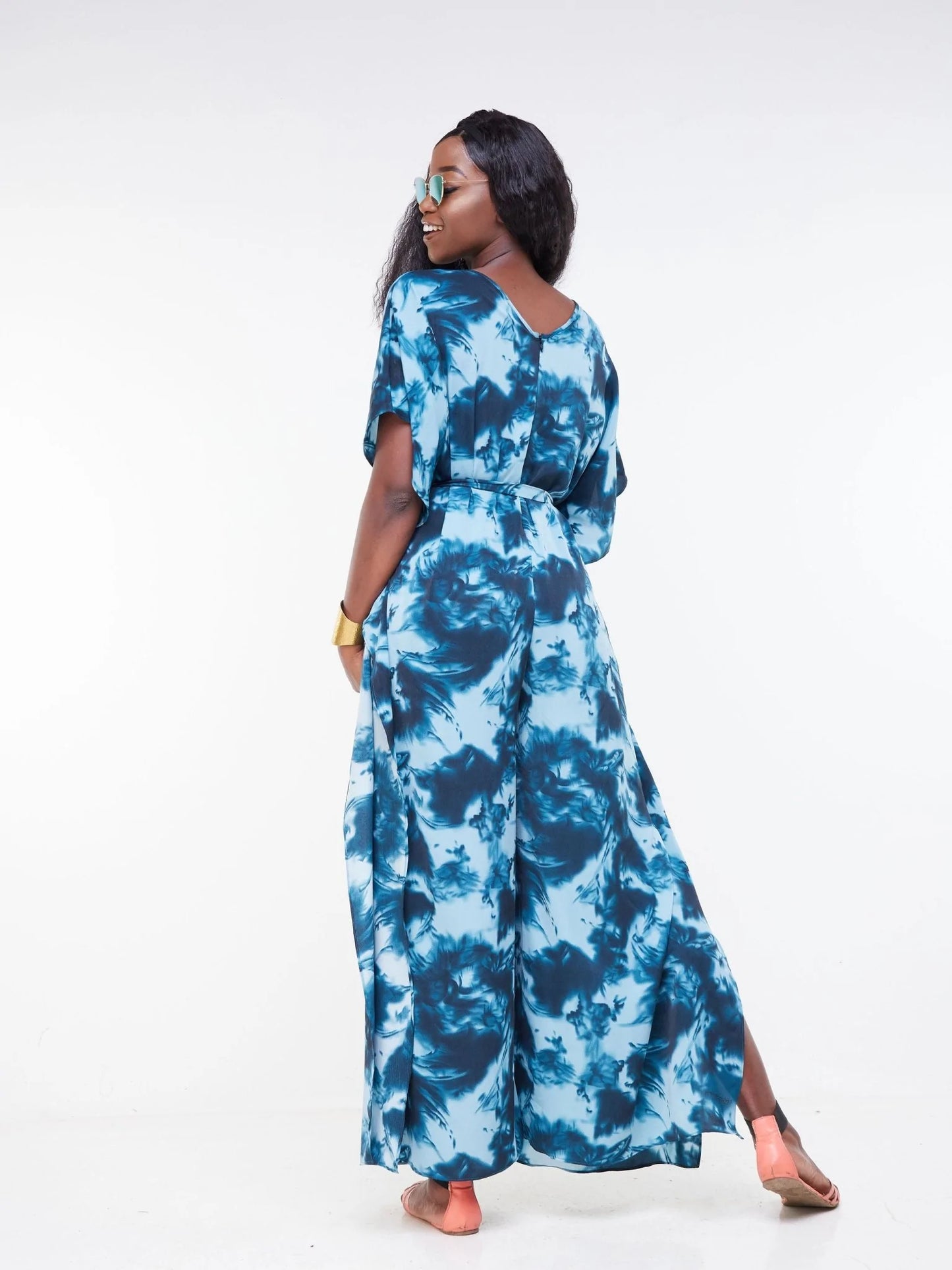 Vivo Malindi Jumpsuit Kaftan - Teal / Black Abstract Print - Shop Zetu Kenya