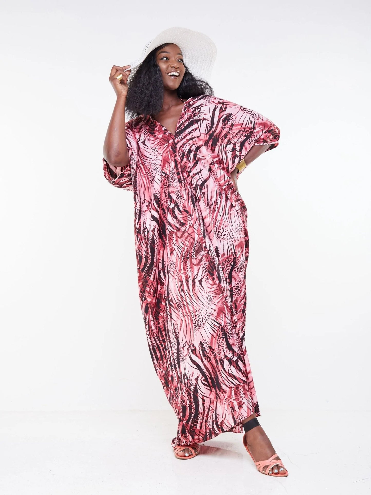 Vivo Malindi Multi-Way Kaftan - Maroon / Black Animal Print - Shop Zetu Kenya