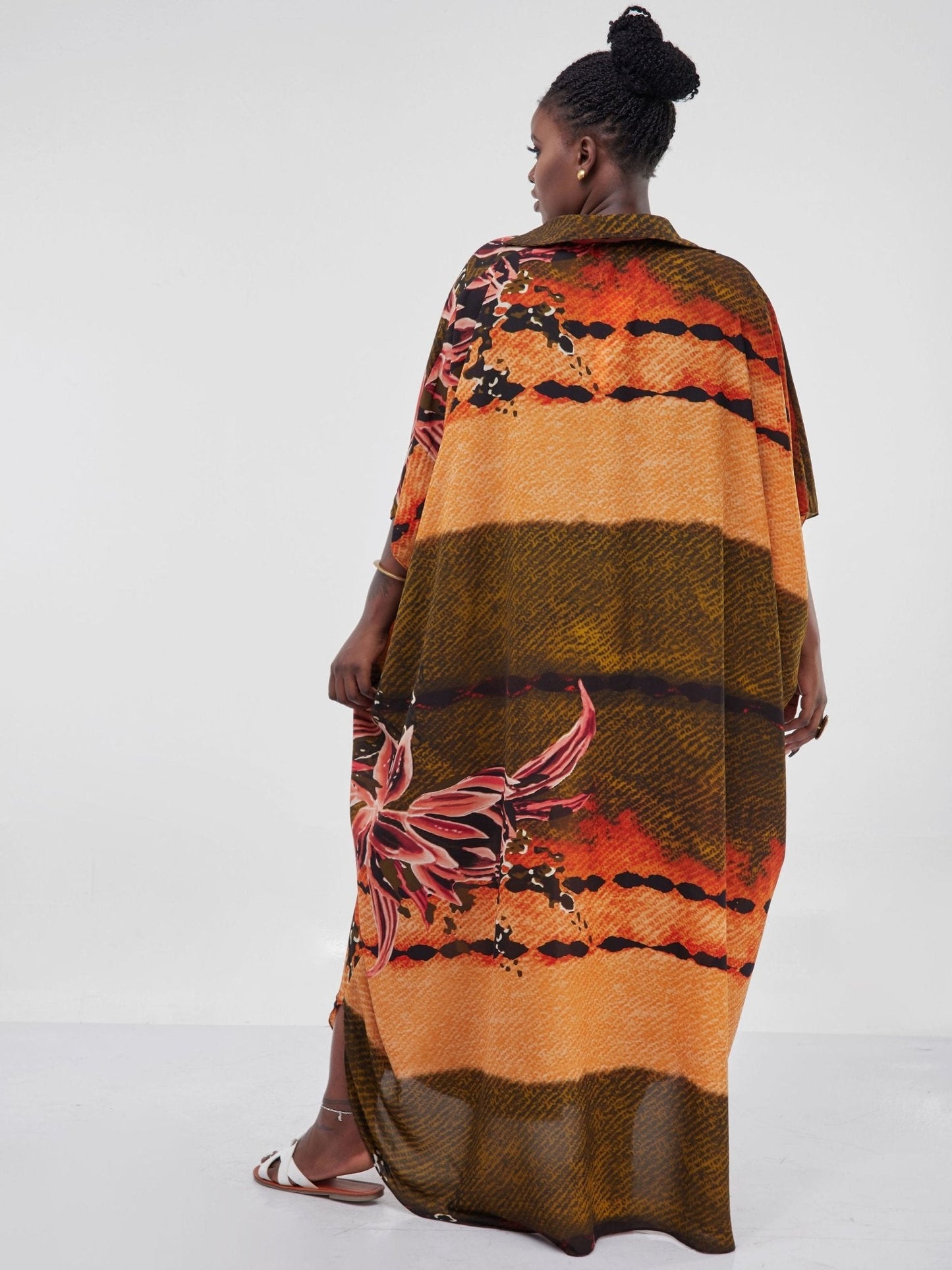 Vivo Muna Oversized Maxi Shirt - Orange / Green Print - Shop Zetu Kenya