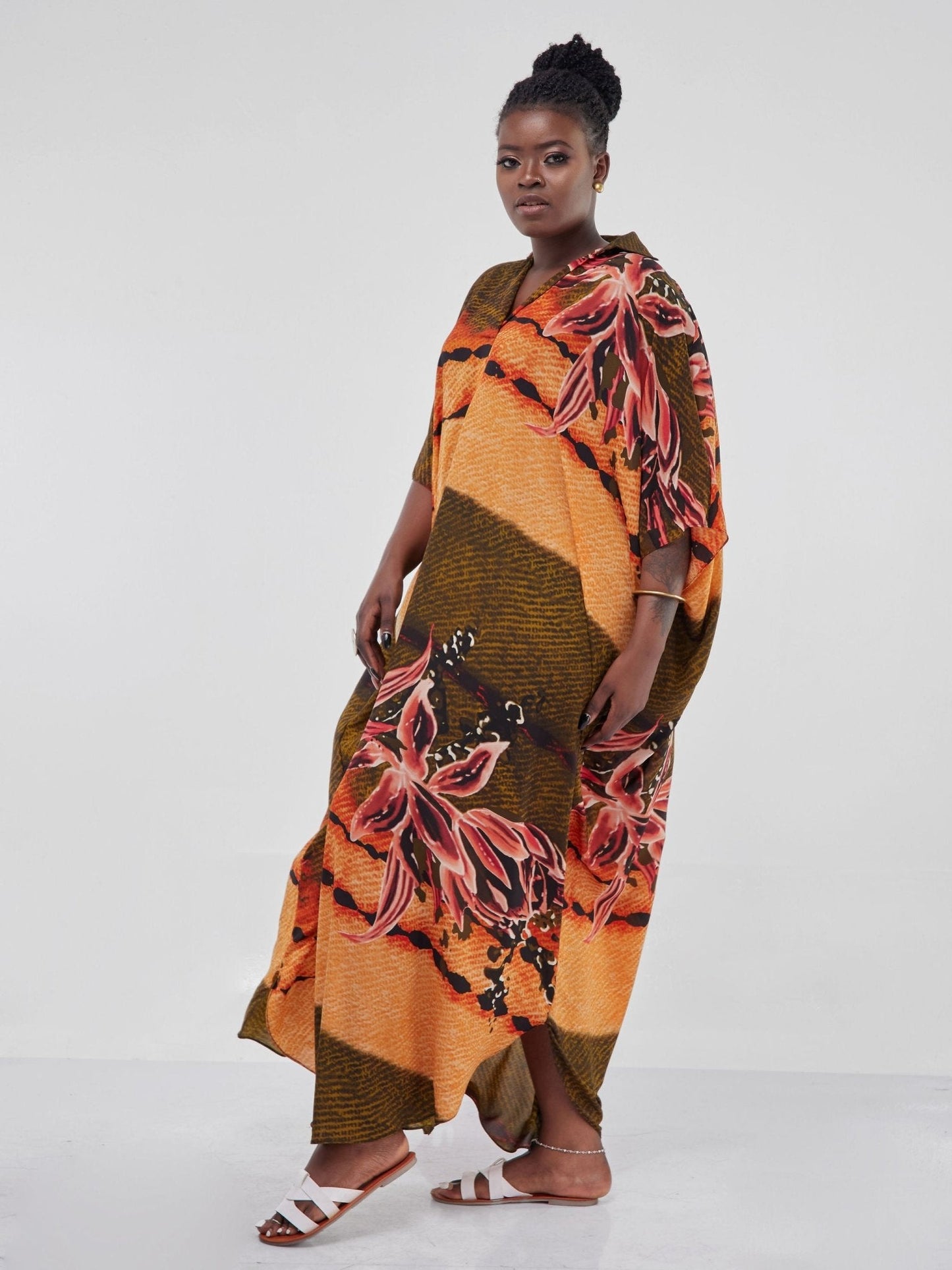 Vivo Muna Oversized Maxi Shirt - Orange / Green Print - Shop Zetu Kenya