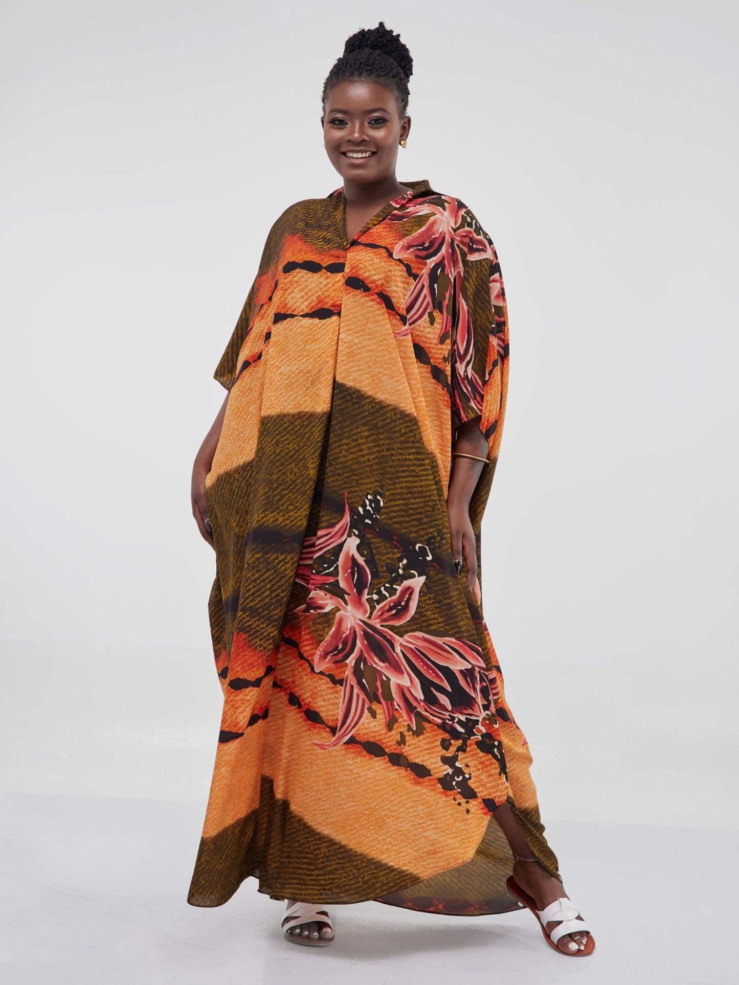 Vivo Muna Oversized Maxi Shirt - Orange / Green Print - Shop Zetu Kenya