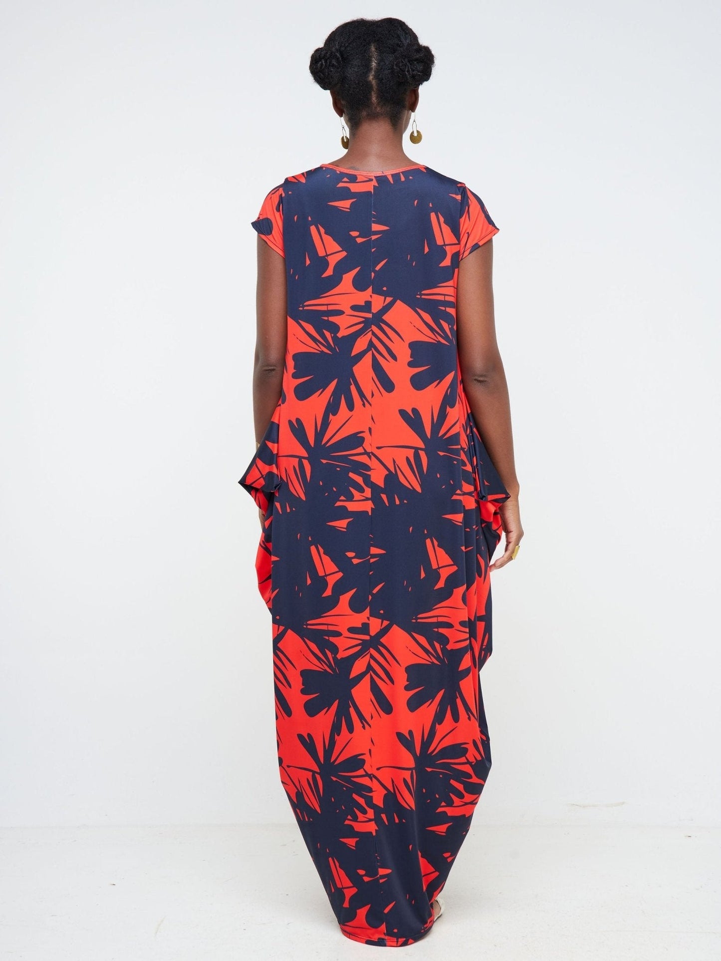 Vivo Tuni Side Cowl Maxi Dress - Navy Blue / Red Floral Print - Shop Zetu Kenya