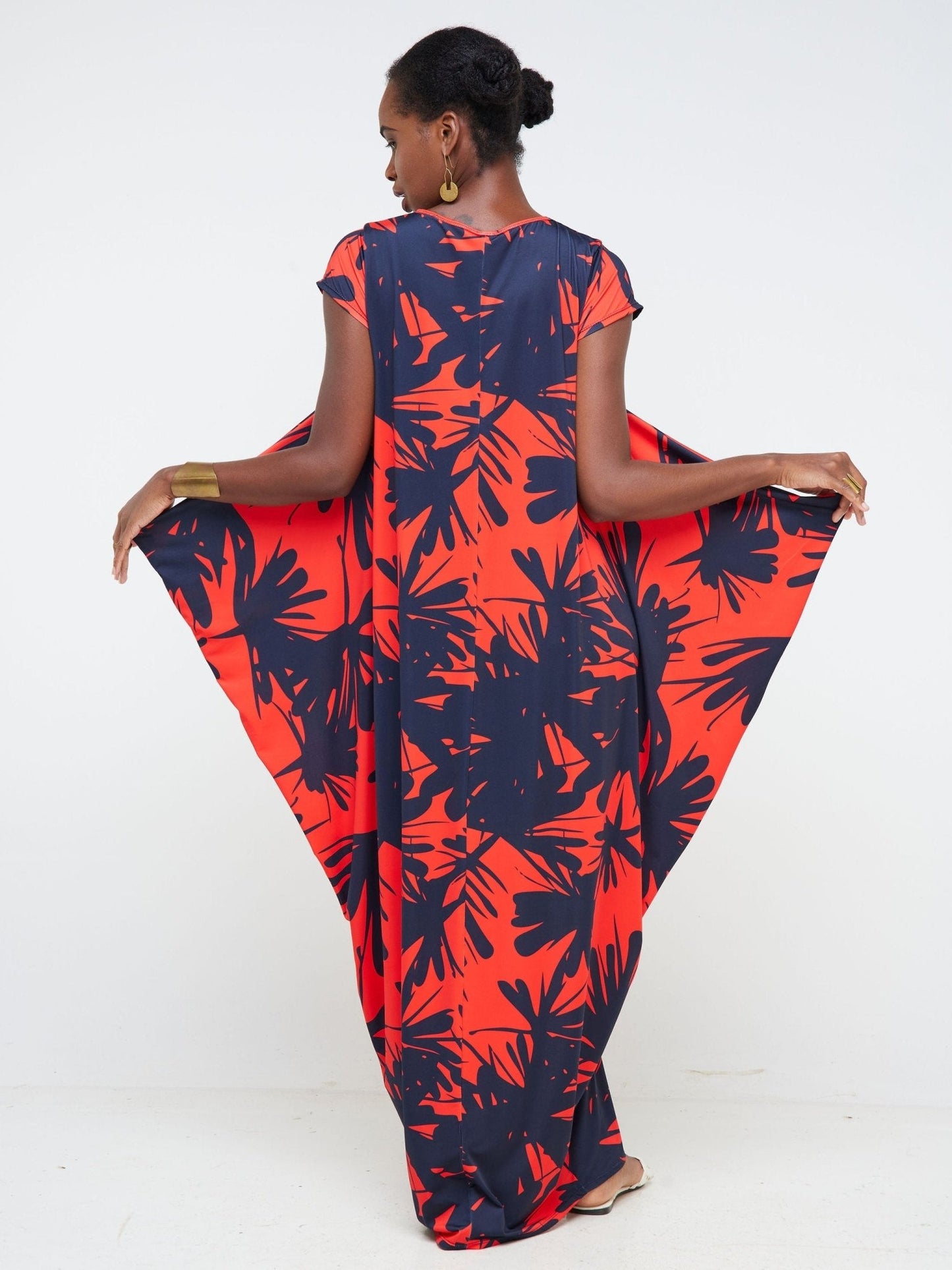 Vivo Tuni Side Cowl Maxi Dress - Navy Blue / Red Floral Print - Shop Zetu Kenya