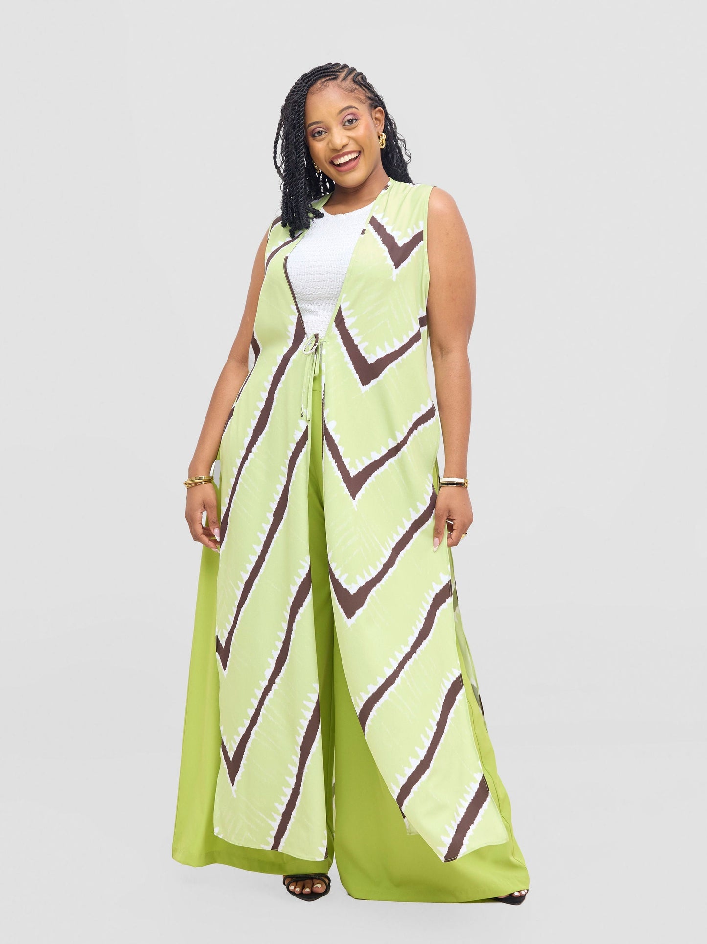 Vivo Isabi Sleeveless Kimono - Lime / White Sabi Print