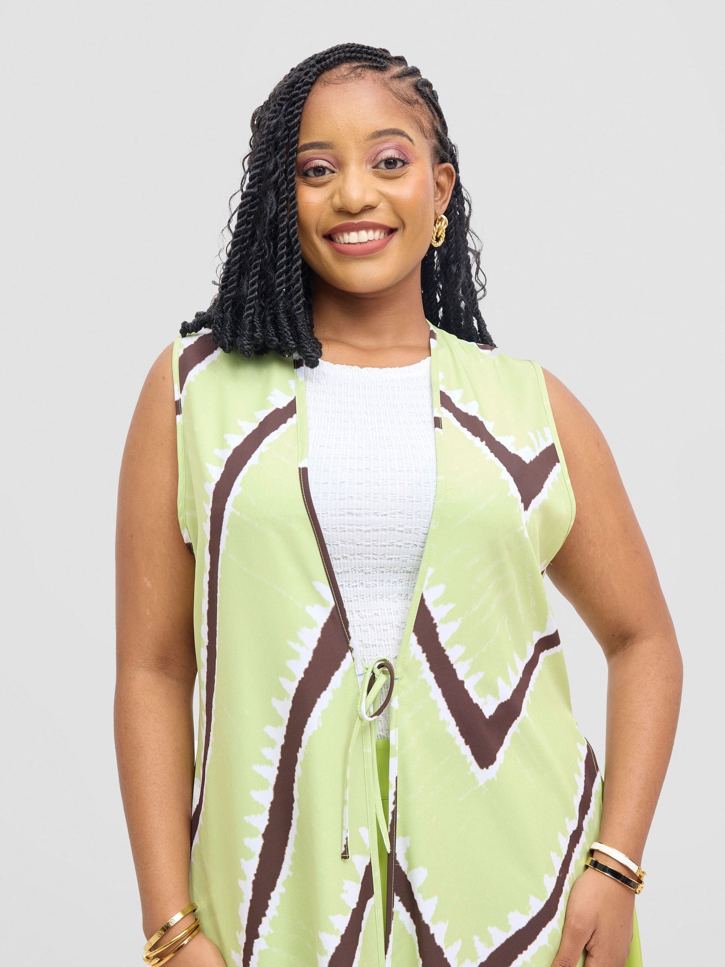 Vivo Isabi Sleeveless Kimono - Lime / White Sabi Print