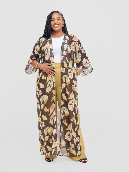 Vivo Basic Nandi High Slit Kimono -  Black / Rust Print