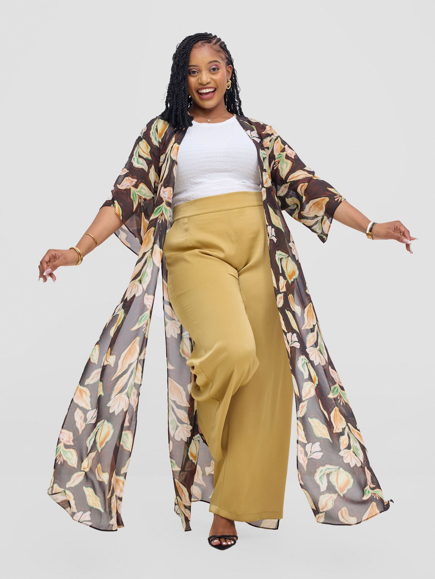 Vivo Basic Nandi High Slit Kimono -  Black / Rust Print