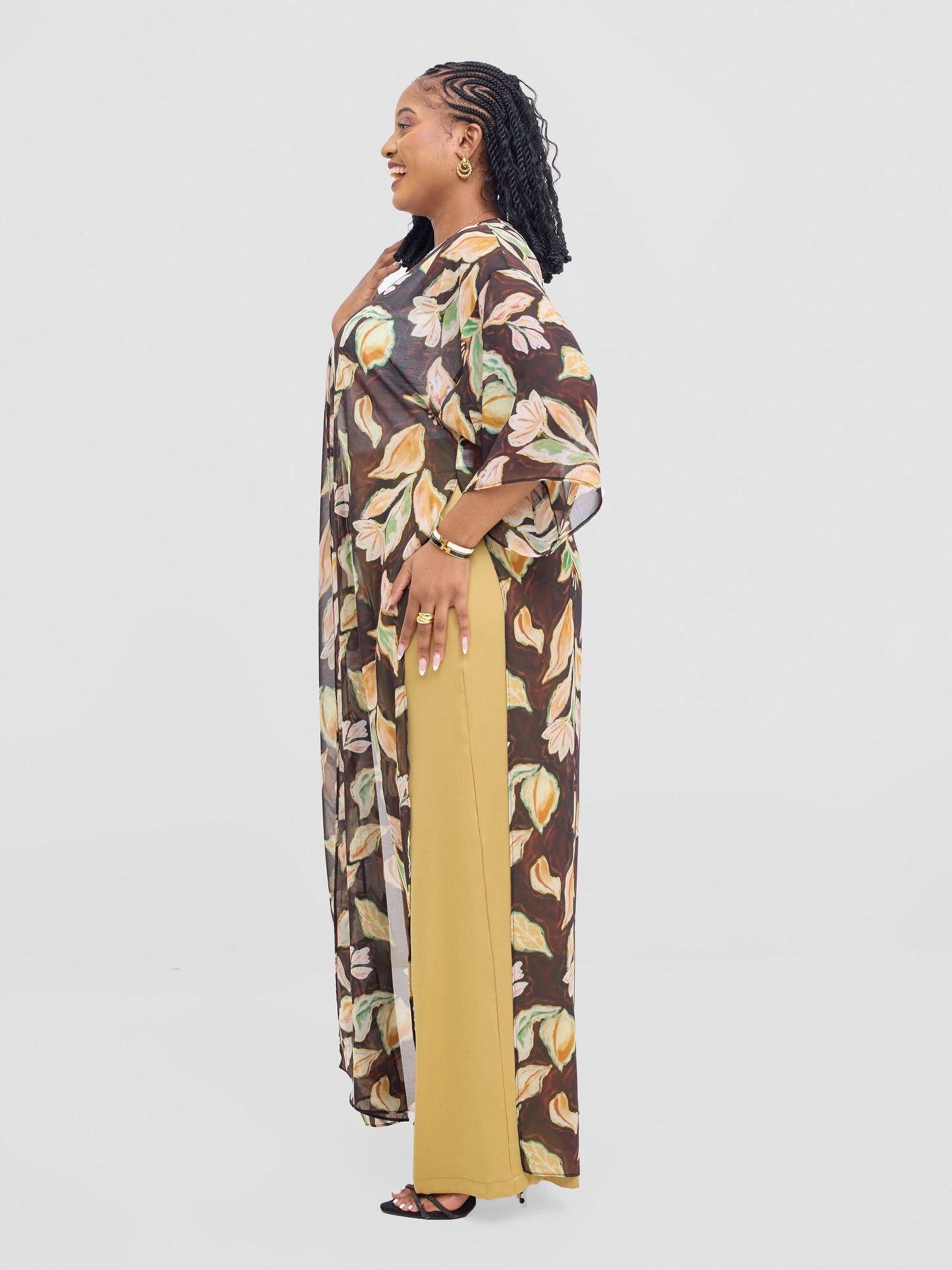 Vivo Basic Nandi High Slit Kimono -  Black / Rust Print