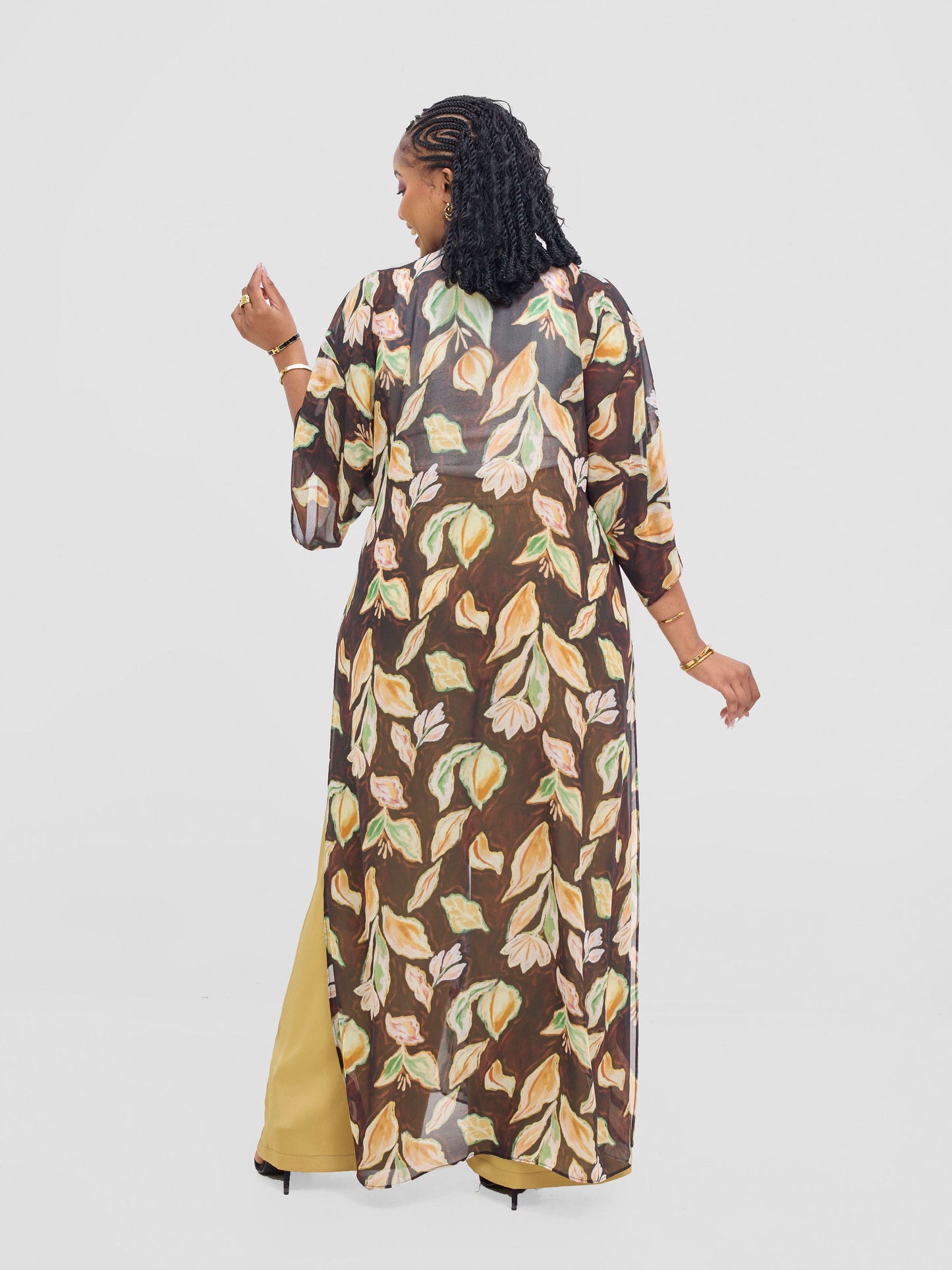 Vivo Basic Nandi High Slit Kimono -  Black / Rust Print