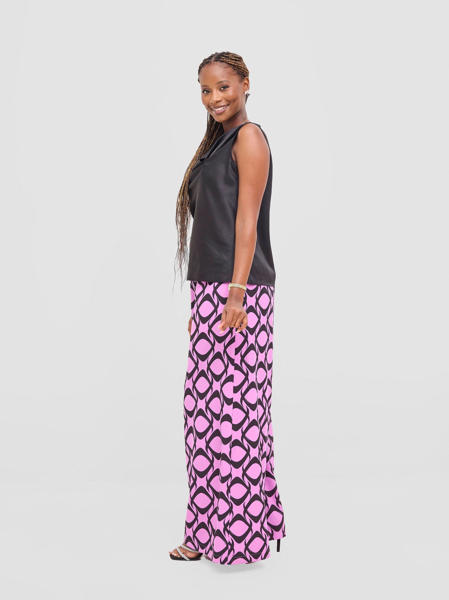 Vivo Basic Crepe Pants - Purple / Black Tiki Print