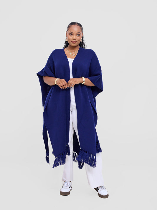 Vivo Basic Double Layered Wrap Poncho - Light Navy Blue