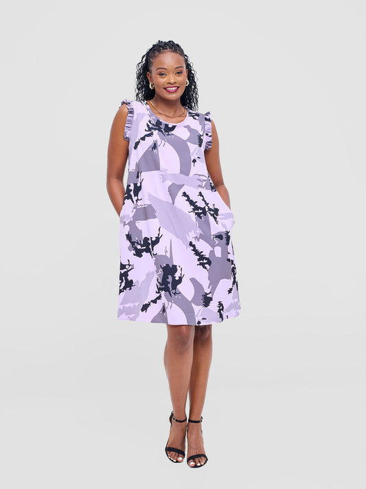 Vivo Ava Tent Knee Length Dress - Purple / Black Nurra Print