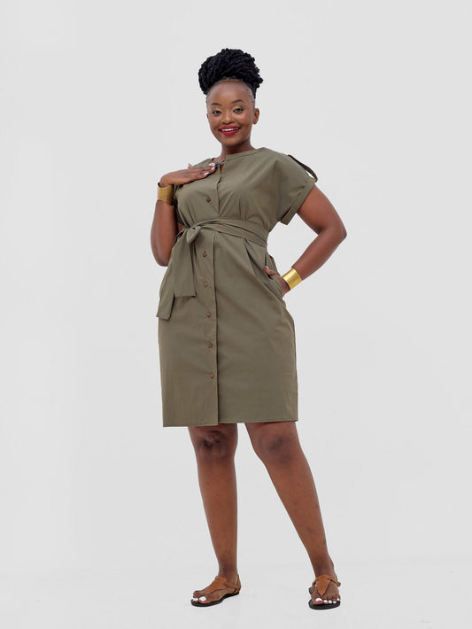 Safari Zene Drop Shoulder Above Knee Dress - Hunters Green