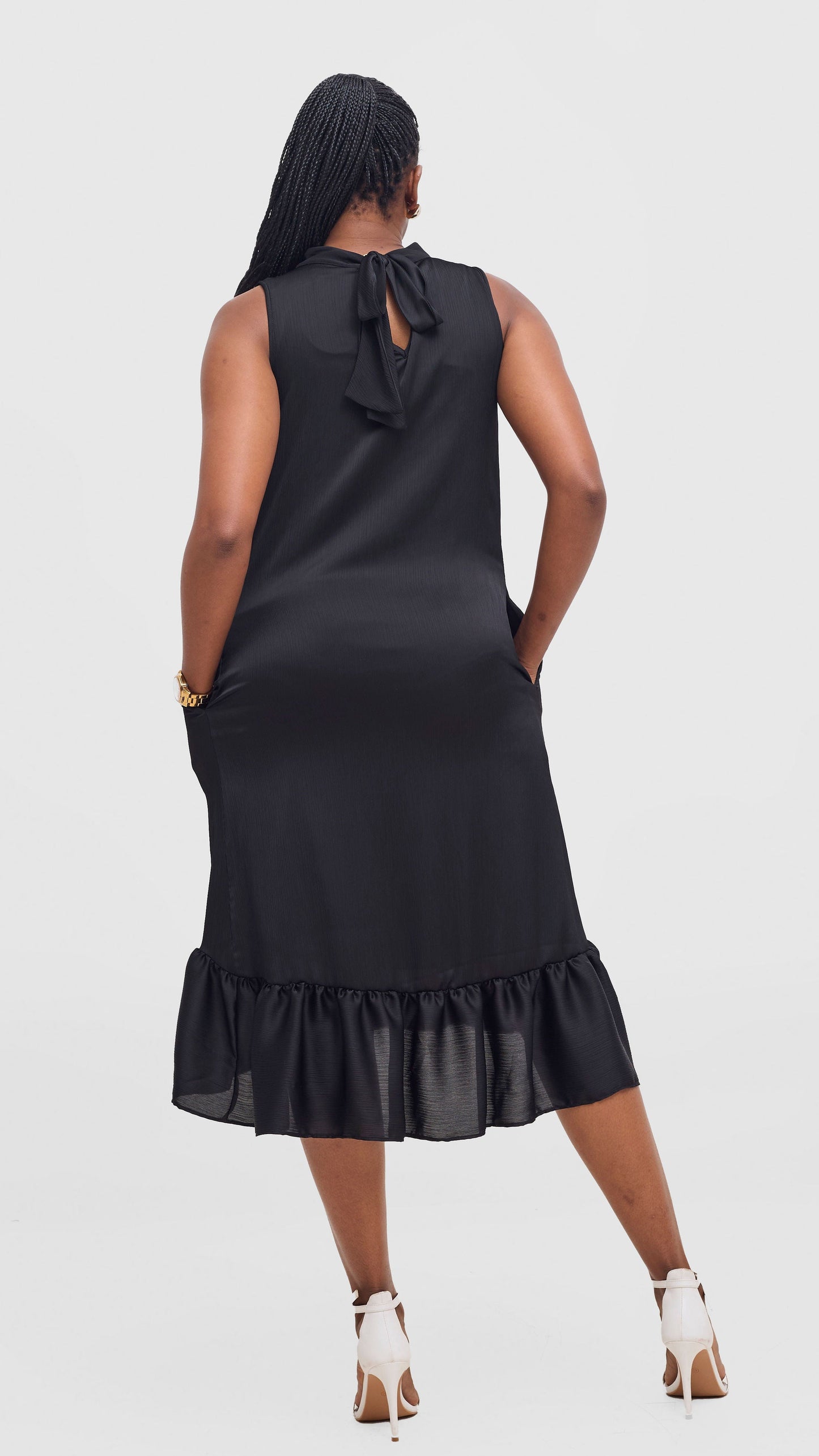 Vivo Samira Midi Dress in Textured Satin - Black