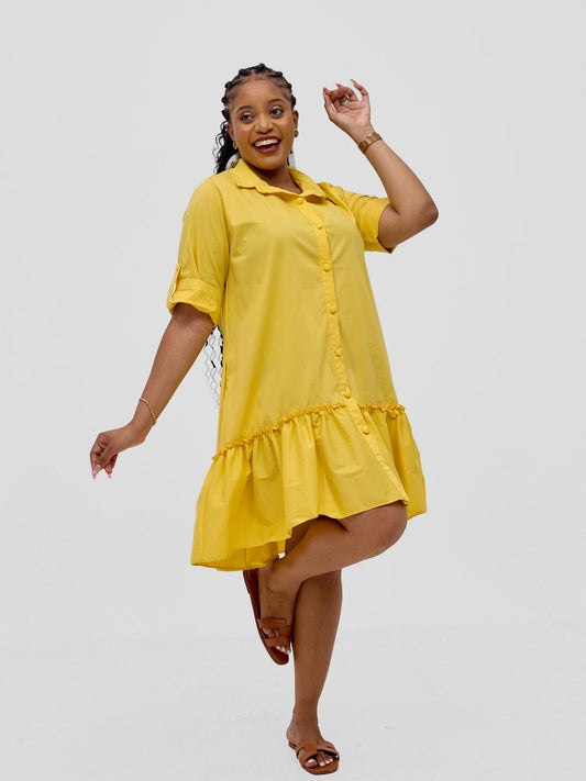 Safari Zene Tiered Above Knee Dress - Mustard