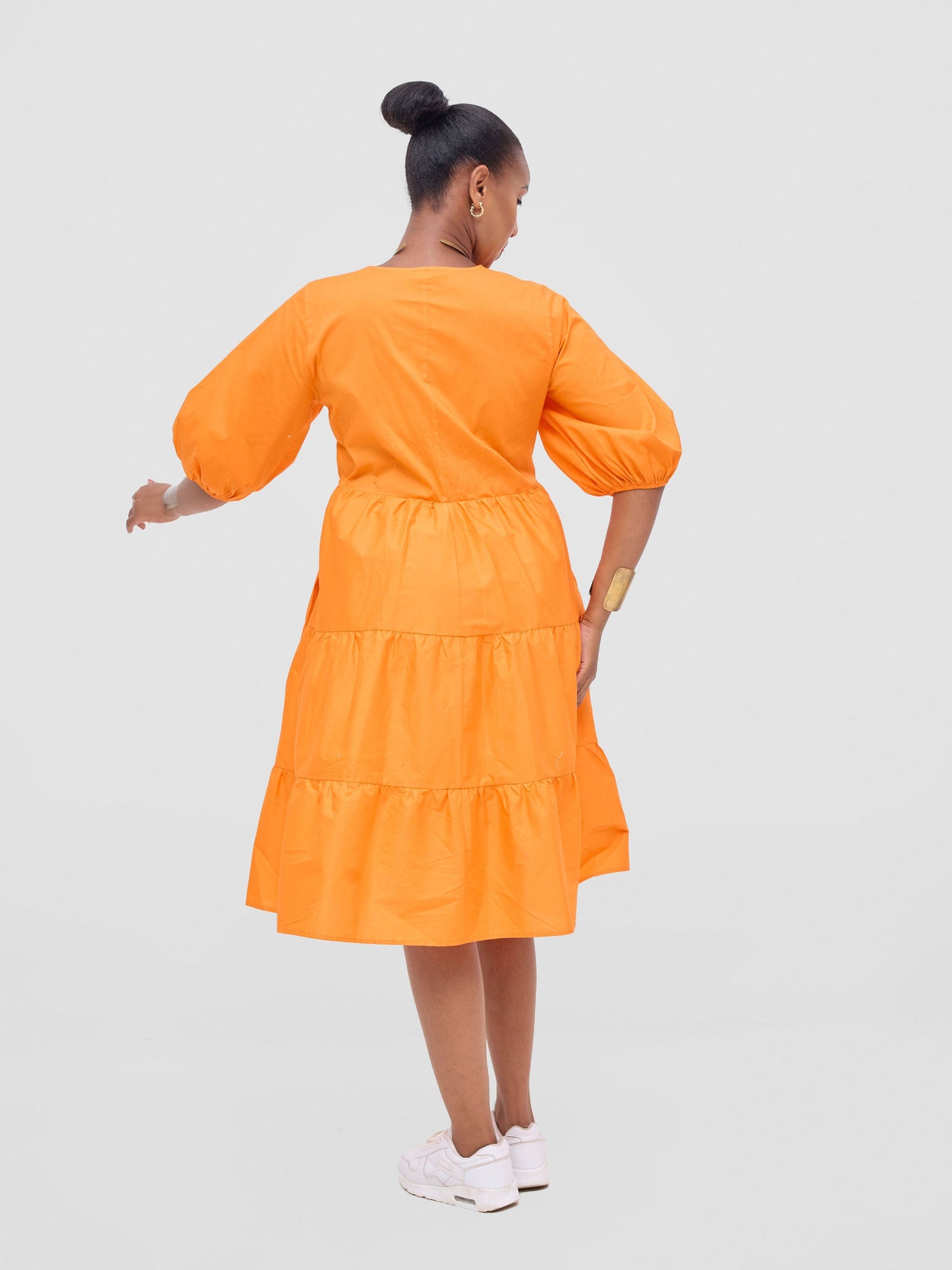Safari Tawi Bishop Sleeve Tiered Dress - Orange