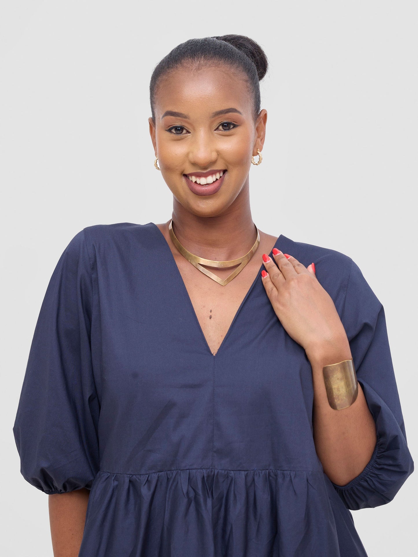 Safari Tawi Bishop Sleeve Tiered Dress - Navy