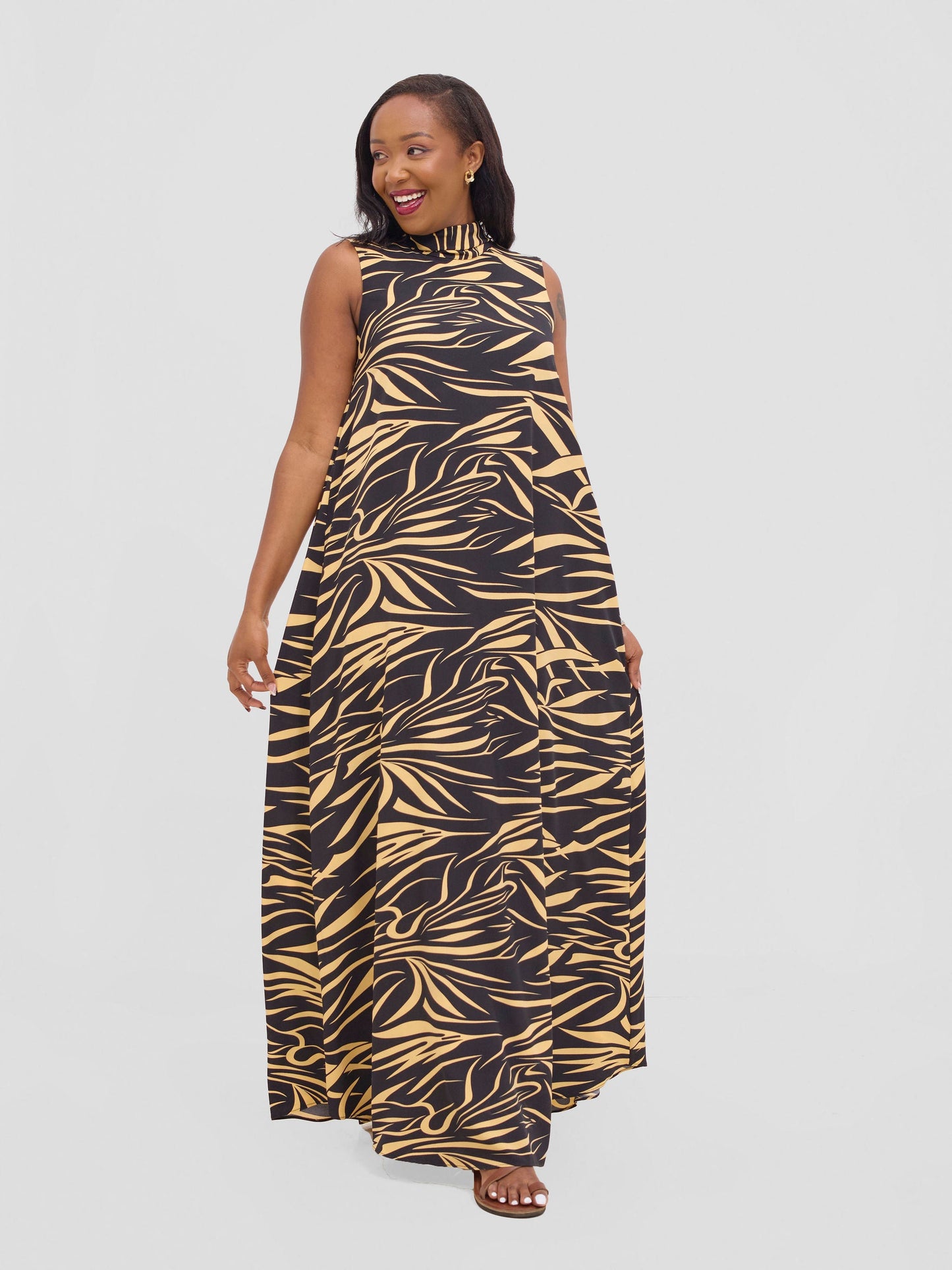 Vivo Bissa Reversible Maxi Dress - Yellow / Black Print