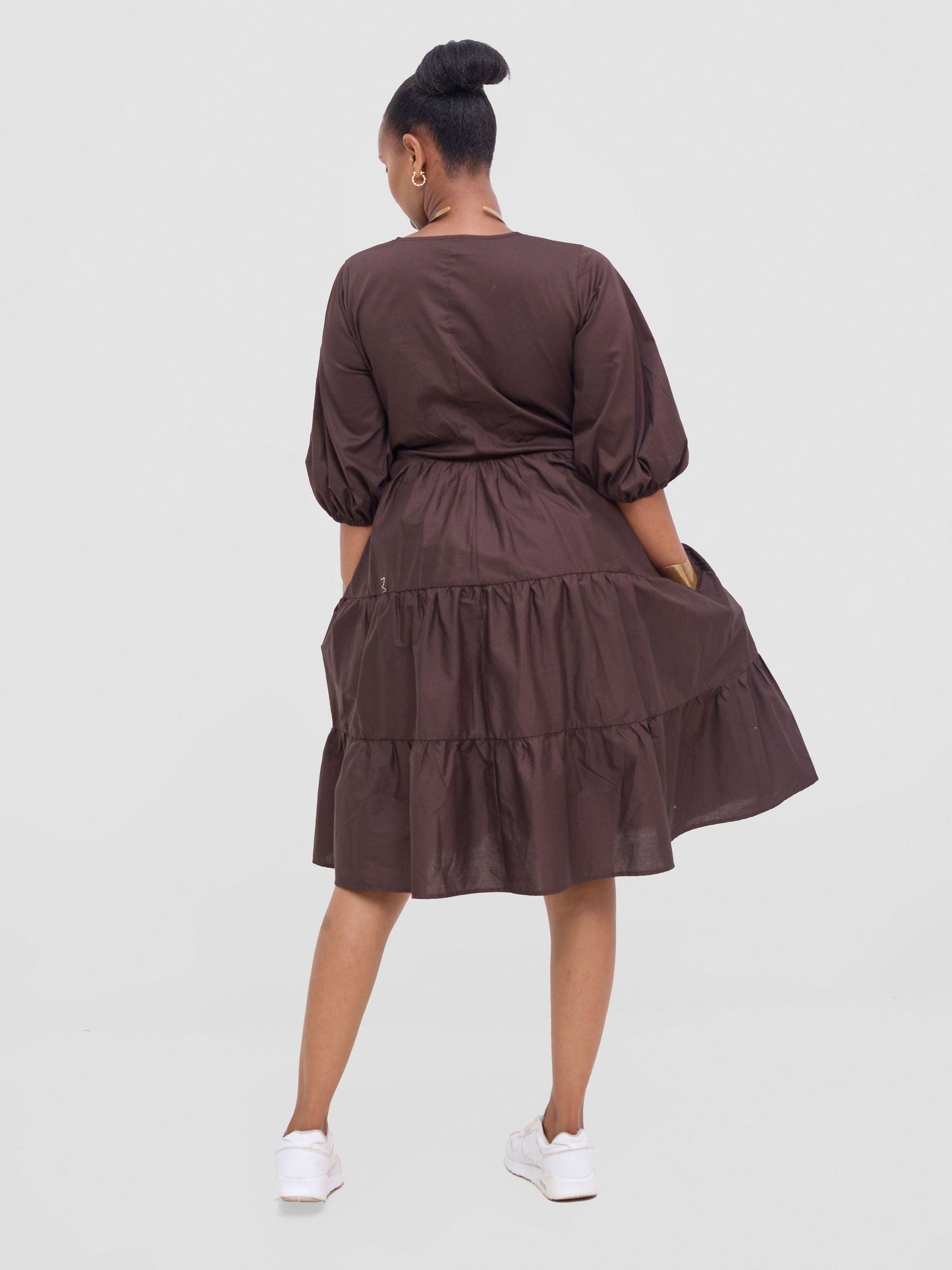 Safari Tawi Bishop Sleeve Tiered Dress - Chocolate
