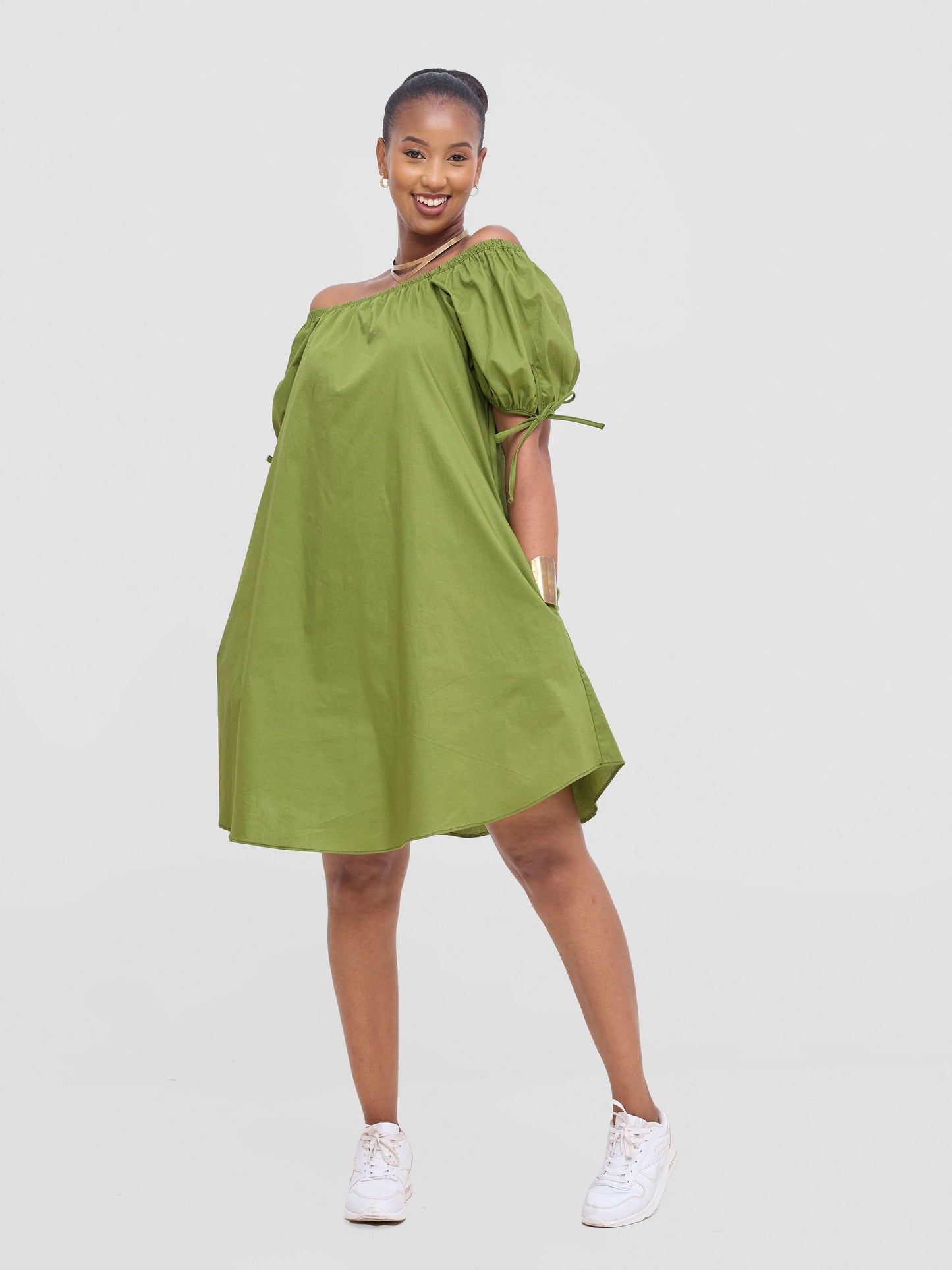 Safari Tawi Off-Shoulder Dress - Green