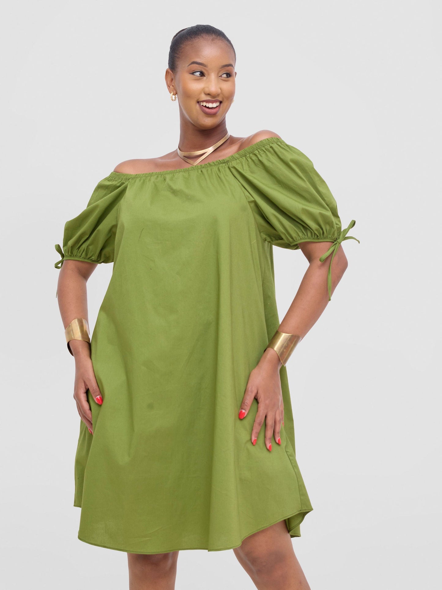 Safari Tawi Off-Shoulder Dress - Green