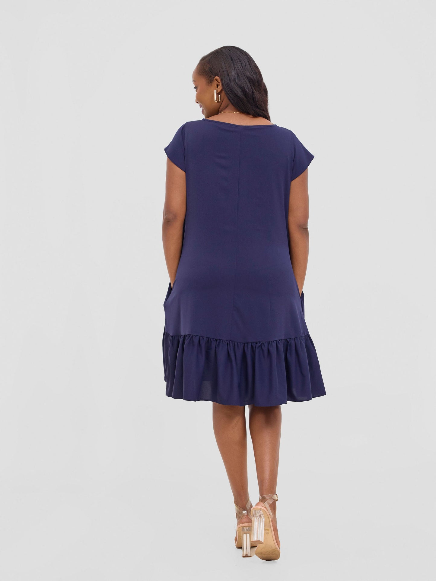 Vivo Dalia Cap Sleeve Gathered Tent Dress - Navy Blue