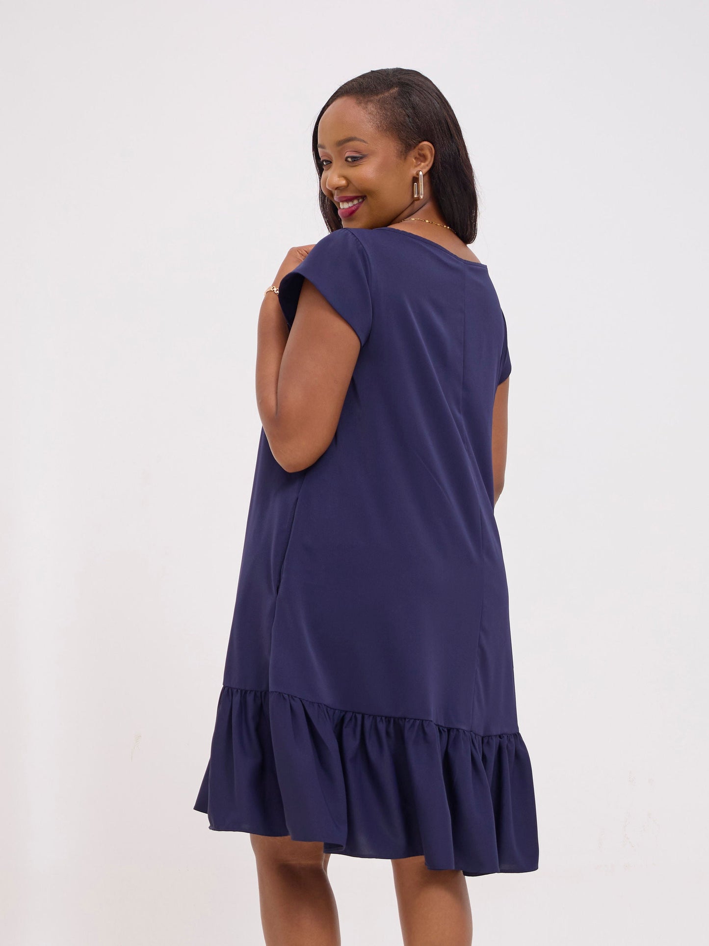 Vivo Dalia Cap Sleeve Gathered Tent Dress - Navy Blue