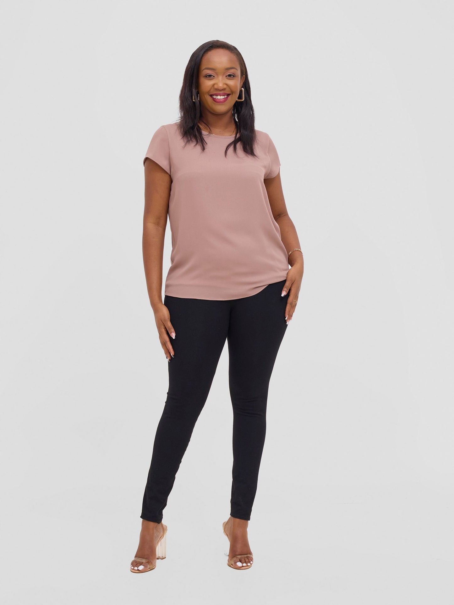 Vivo Basic Chiffon Cap Sleeve Top (Double Layered) - Light Taupe