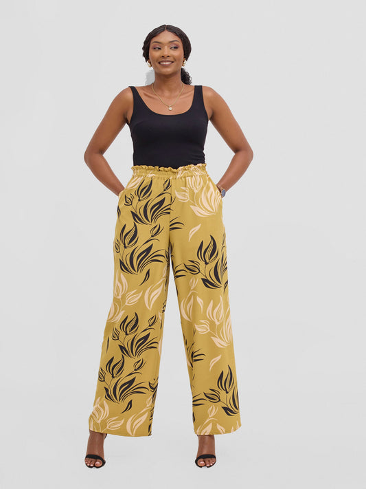 Vivo Sanali Wide Leg Pants - Dark Mustard / peach Print