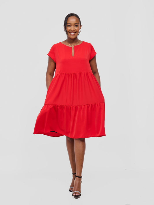 Vivo Pelia Round Neck Dress - Red