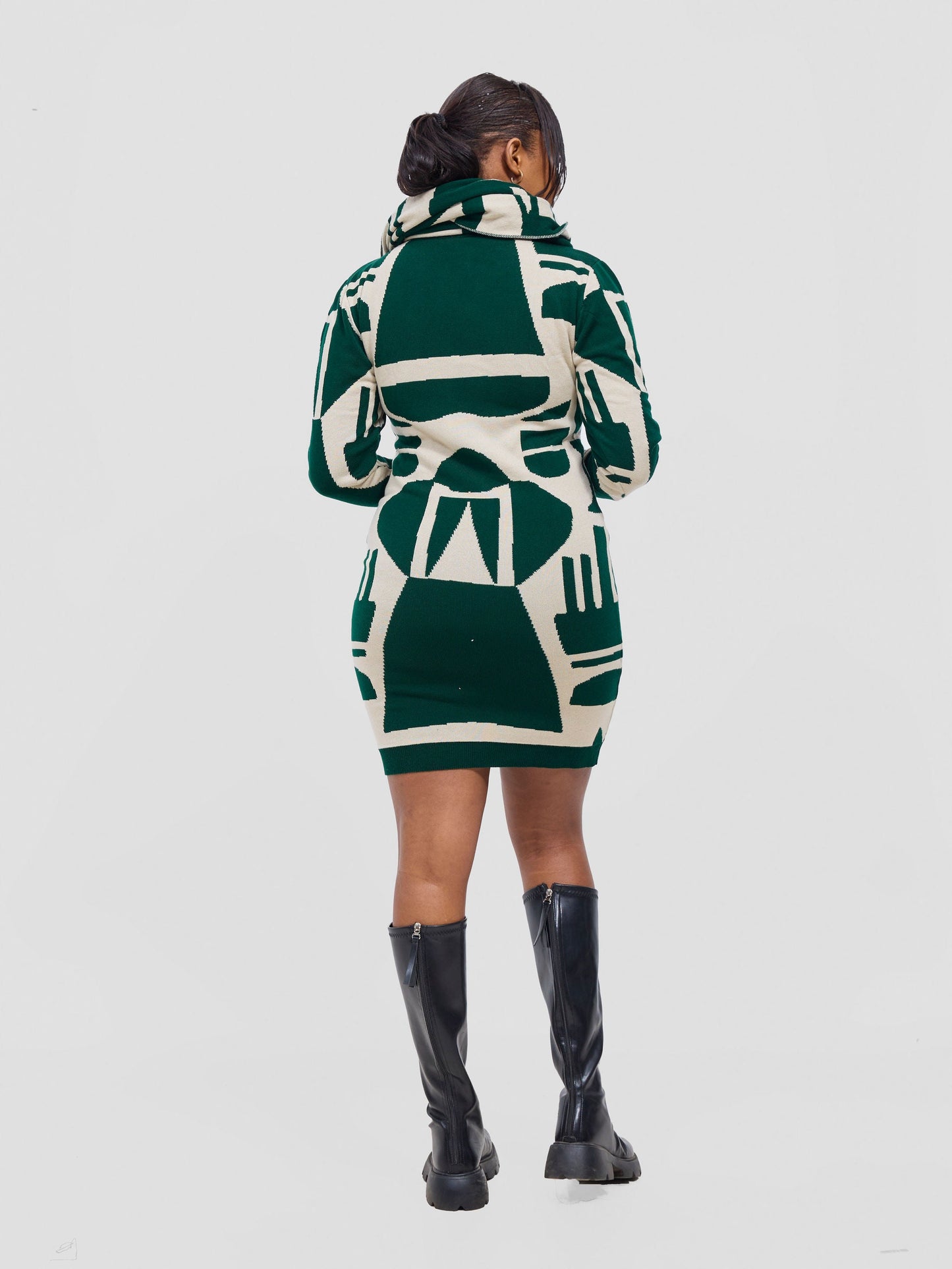 Vivo Lalani Turtleneck Sweater Dress - Light Emerald Green / Ivory Samba Print