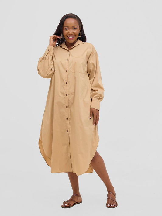 Safari Mansi Bishop Sleeve Shacket - Taupe