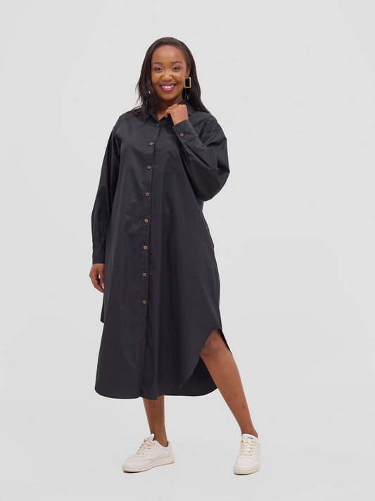 Safari Mansi Bishop Sleeve Shacket - Black