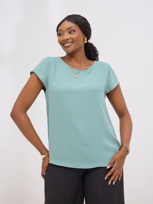 Vivo Basic Chiffon Cap Sleeve Top (Double Layered) - Lime