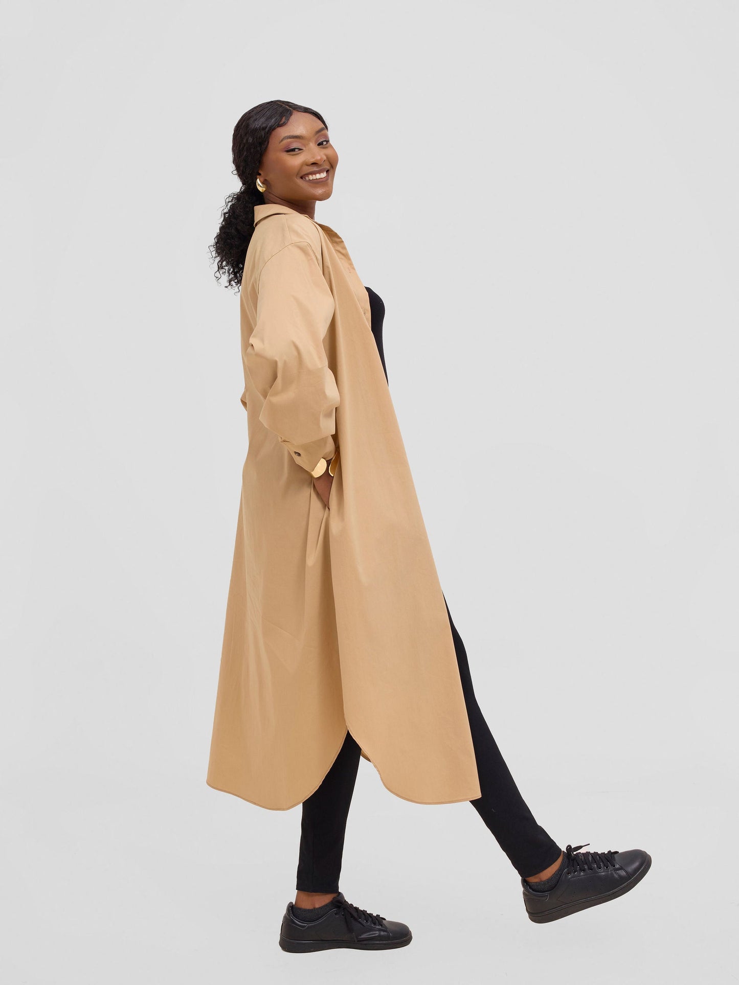 Safari Mansi Bishop Sleeve Shacket - Taupe