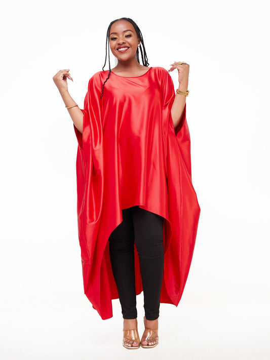 Vivo Lani Satin High-Low Dress - Red