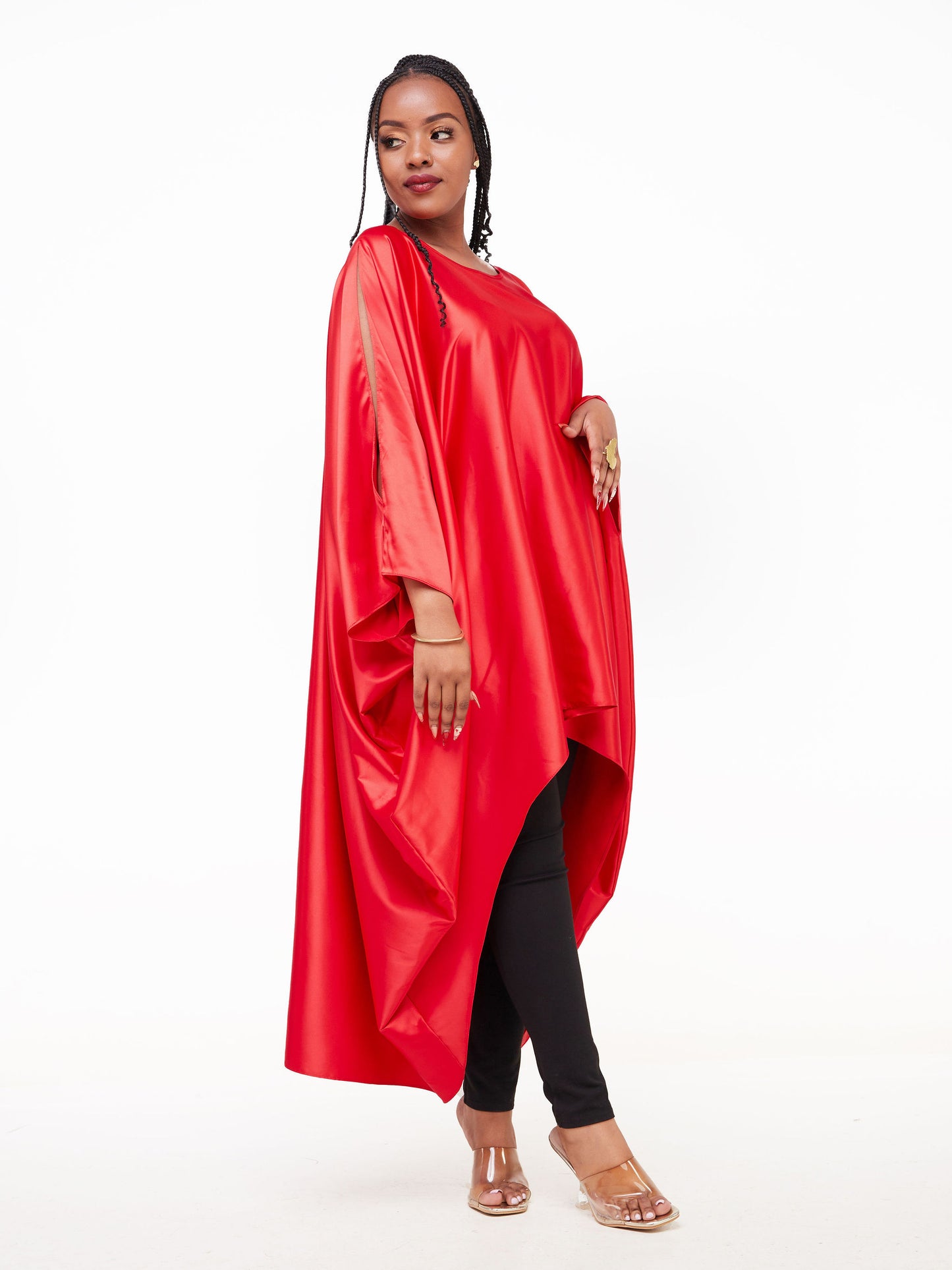 Vivo Lani Satin High-Low Dress - Red