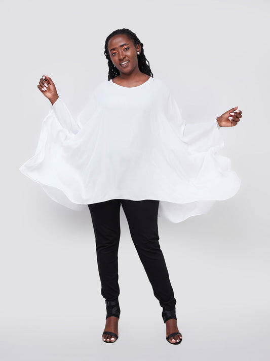 Vivo Basic Slit Sleeve Loose Top - White