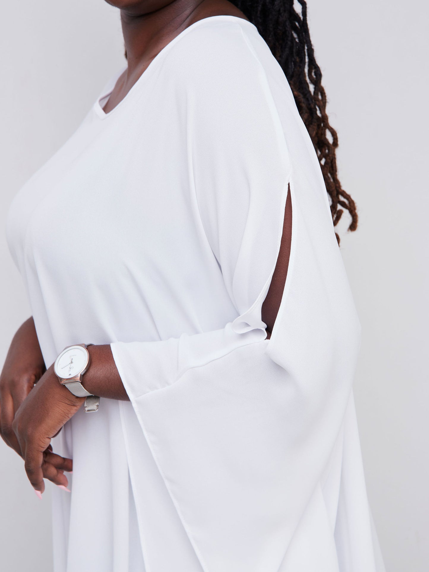 Vivo Basic Slit Sleeve Loose Top - White