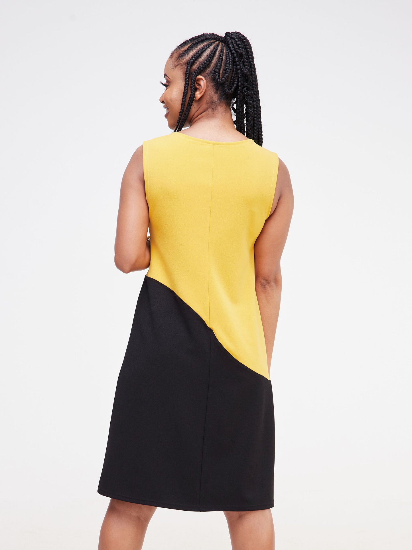 Vivo Nasara Sleeveless Color Block Sheath Dress - Mustard / Black Color Block