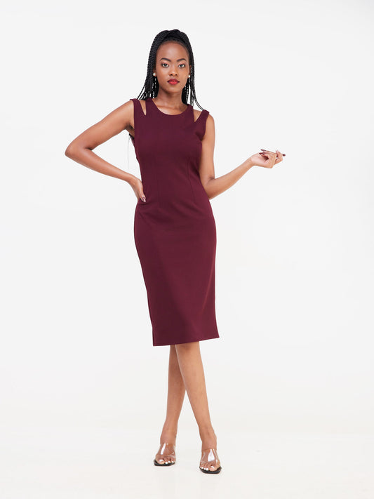 Vivo Nasara Shoulder Cut Out Sheath Dress - Burgundy