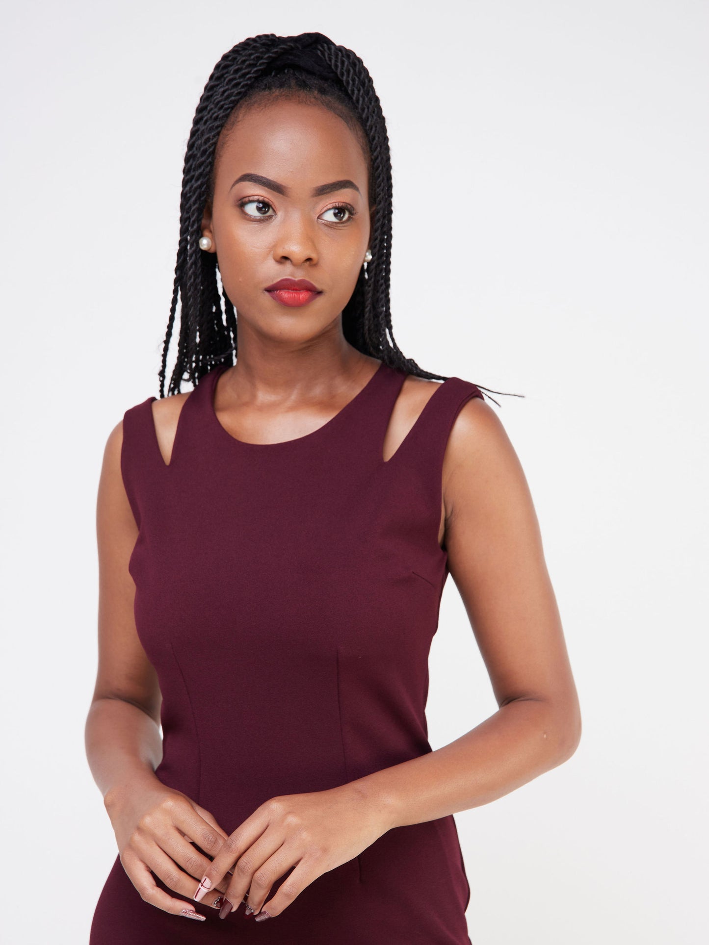 Vivo Nasara Shoulder Cut Out Sheath Dress - Burgundy